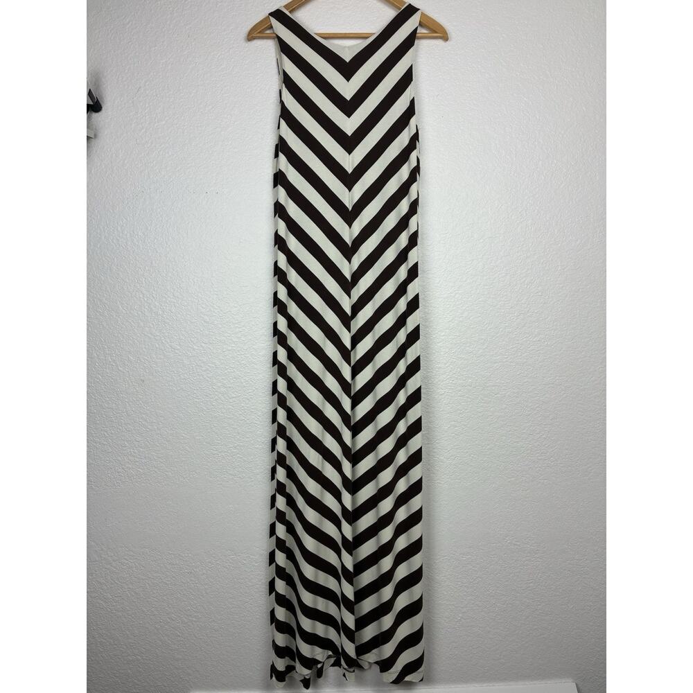 Tommy Bahama Chevron Nautical Striped Maxi Dress Brown Cream Drawstring Waist M - Picture 8 of 10